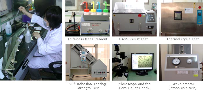 Cromium Plating on ABS plastic - Thickness Measurement, CASS Resist Test, Thermal Cycle Test, 90°Adhesion-Tearing Strength Test, Microscope and for Pore Count Chect